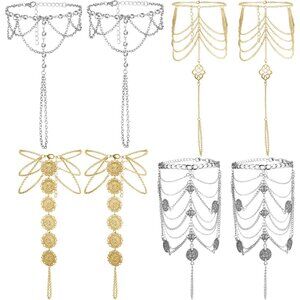 Barefoot Foot Sandals Metal Summer Beach Anklets 4 Pairs for Women